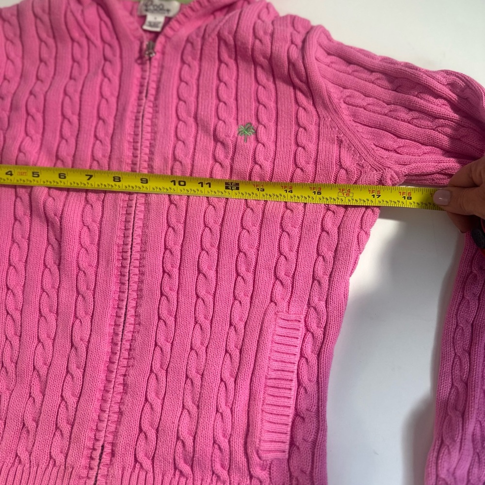 Lilly Pulitzer Vintage White Label Pink Cable Knit Full Zip Hood Cardigan Small - Picture 10 of 12